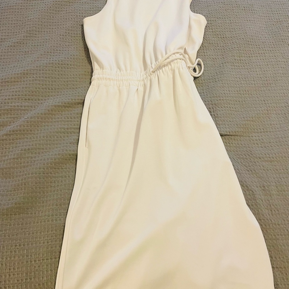 Athleta Cream Pleated Midi Sundress